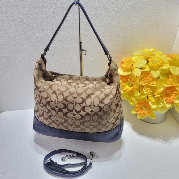 COACH WOMEN PARK SIGNATURE HOBO BLUE/BROWN - Picture 8 of 15